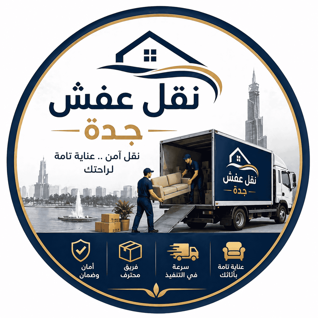 شعار خدمة نقل عفش بجدة احترافي وموثوق